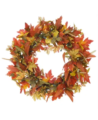 Village Lighting Company 24" Holiday Wreath with Lights, Fall Harvest Leaf