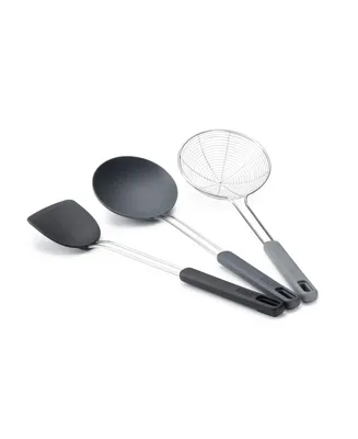 Nest Fusion Compact 3-Piece Wok Silicone Turner, Silicone Spoon and Wire Skimmer Set