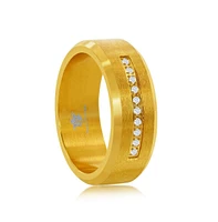 Metallo Stainless Steel Cz Stripe Ring - Gold Plated