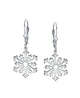 Bling Jewelry Frozen Winter Christmas Holiday Party Snowflake Dangle Lever back Earrings For Women For Sterling Silver