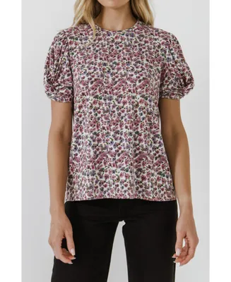 Free the Roses Women's Floral Twist Sleeve Detail Knit Top