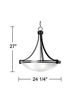 Possini Euro Design Deco Oil Rubbed Bronze Pendant Chandelier 24.25" Wide Modern White Marbled Bowl Glass 5-Light Fixture Dining Room House Foyer Entr