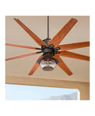 Casa Vieja 72" Predator Rustic Farmhouse Indoor Outdoor Ceiling Fan with Led Light English Bronze Cherry Hammered Glass Damp Rated for Patio Exterior
