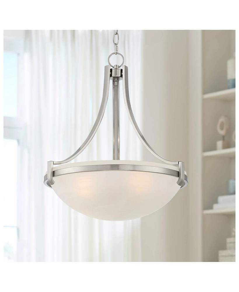 Regency Hill Mallot Brushed Nickel Silver Metal Pendant Chandelier 20" Wide Modern Frosted Glass Bowl Shade 4