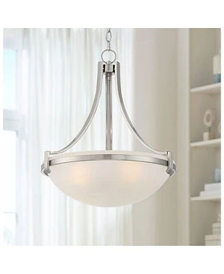 Regency Hill Mallot Brushed Nickel Silver Metal Pendant Chandelier 20" Wide Modern Frosted Glass Bowl Shade 4-Light Fixture for Dining Room House Foye