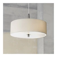 Possini Euro Design Calhoun Brushed Nickel Drum Pendant Chandelier Lighting 16" Wide Modern White Fabric Shade Fixture for Dining Room House Foyer Ent