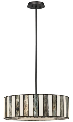 Robert Louis Tiffany Black Tiffany Style Drum Pendant Chandelier 20" Wide Black White Striped Art Glass 4-Light Fixture for Dining Room House Foyer Ki