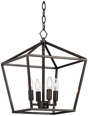 Franklin Iron Works Queluz Bronze Pendant Chandelier Lighting 13" Wide Farmhouse Industrial Rustic Geometric Cage 4