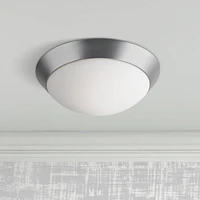 360 Lighting Davis Modern Close To Ceiling Light Flush Mount Fixture 15" Wide Brushed Nickel Silver Frosted Glass Dome Shade for Bedroom Hallway Livin