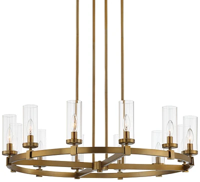 Stiffel Aron 36" Wide Brass 12-Light Wagon Wheel Chandelier