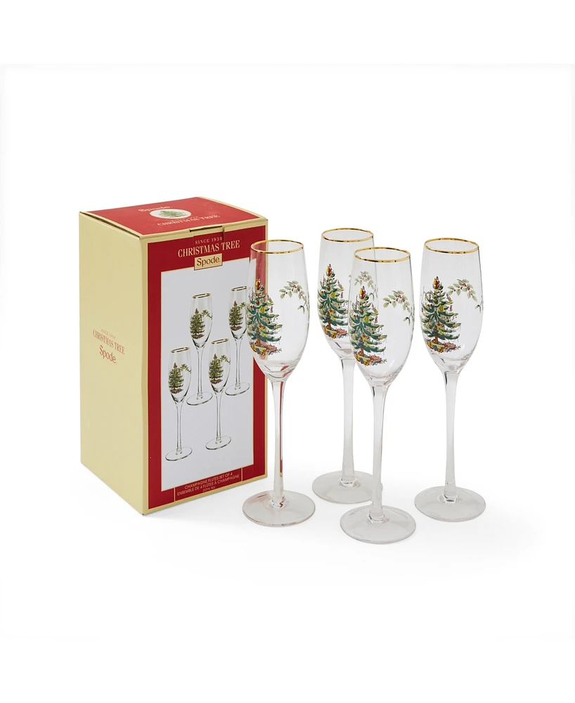 Spode Christmas Tree Champagne Flutes, Set of 4
