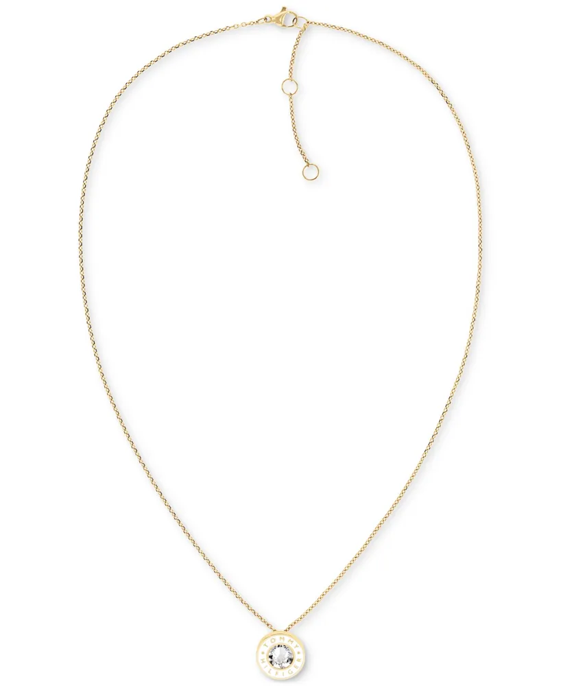 Tommy Hilfiger Gold-Tone White Stone Pendant Necklace, 18" + 2" extender