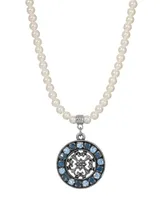 2028 Imitation Pearl Crystal Round Pendant Necklace