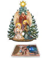 Designocracy Nativity Scene with Christmas Tree Holiday Village 12" Table Decoration G.DeBrekht