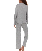 Flora by Nikrooz Women's Annie 2 Piece Notch Long Sleeve Top and Knit Pants Pajama Set