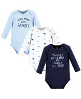 Hudson Baby Boys Cotton Long-Sleeve Bodysuits, Newest Family Member, 9-12 Months