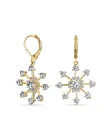 Bling Jewelry Christmas Cubic Zirconia Lever back Frozen Winter Holiday Party Cz Snowflake Dangle Earrings For Women For Gold Plated Brass - Gold