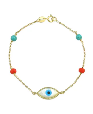 Bling Jewelry Protection Good Luck Amulet Turkish Spiritual Evil Eye Bracelet For Women Yellow Gold Plated Sterling Silver Adjustable 7 Inch