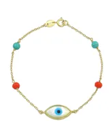 Bling Jewelry Protection Good Luck Amulet Turkish Spiritual Evil Eye Bracelet For Women Yellow Gold Plated Sterling Silver Adjustable 7 Inch