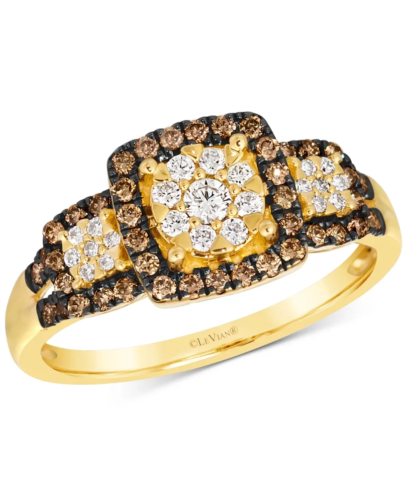 Le Vian Chocolatier Chocolate Diamond & Vanilla Diamond Square Framed Cluster Ring (1/2 ct. t.w.) in 14k Gold