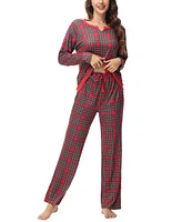 Ink+Ivy Women's Long Sleeve Notch Collar Top with Lounge Pants 2 Piece Pajama Set