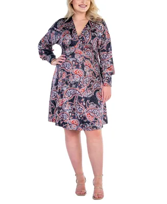 24seven Comfort Apparel Plus Size Dolman Long Sleeve Cocktail Dress