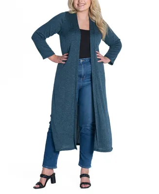 24seven Comfort Apparel Plus Size Long Duster Open Front Knit Cardigan Sweater