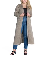 24seven Comfort Apparel Plus Size Long Duster Open Front Knit Cardigan Sweater