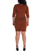 24seven Comfort Apparel Plus V-neck 3/4 Sleeve Cocktail Dress