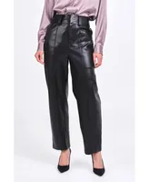 Women's Faux Leather Wide Pocket Pants