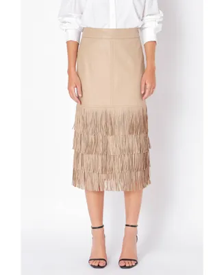 Women's Pu Fringe Midi Skirt