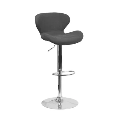 Merrick Lane Quincy Adjustable Height Barstool Contemporary Bar Stool With Curved Back And Metal Base Footrest