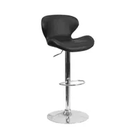 Merrick Lane Quincy Adjustable Height Barstool Contemporary Bar Stool With Curved Back And Metal Base Footrest