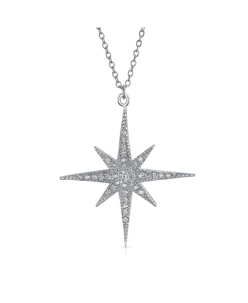 Celestial Pave Cubic Zirconia Cz Shinning North Star Burst Star Pendant Necklace For Women For Teen .925 Sterling Silver