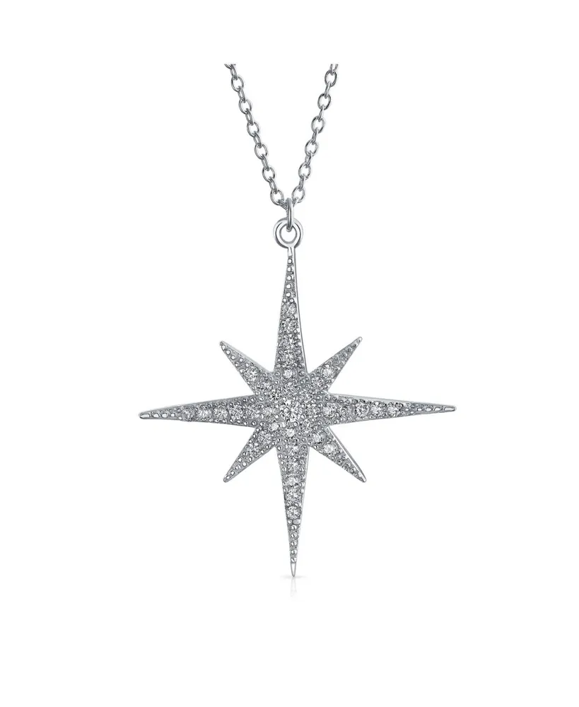 Bling Jewelry Celestial Pave Cubic Zirconia Cz Shinning North Star Burst Star Pendant Necklace For Women For Sterling Silver