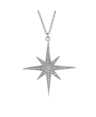 Bling Jewelry Celestial Pave Cubic Zirconia Cz Shinning North Star Burst Star Pendant Necklace For Women For Sterling Silver