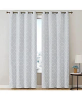 Hlc.me Versailles Lattice Flocked 100% Complete Blackout Thermal Insulated Window Curtain Grommet Panels, Energy Savings & Soundproof