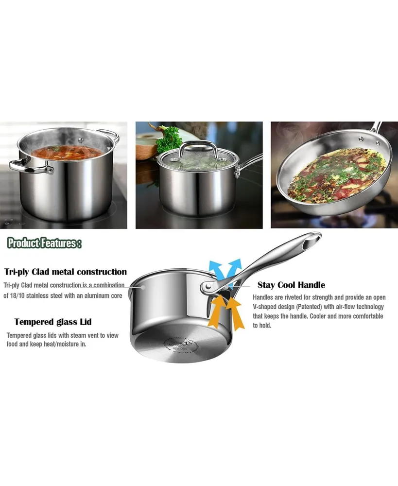 Cook N Home Stainless Steel Stockpot 8 Quart, Tri-Ply Clad Stock Pot with Glass Lid, Silver