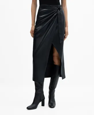 Mango Women's Midi Leather Effect Bucked Skirt