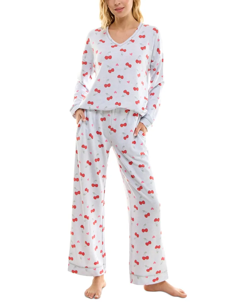 Roudelain Women's 2-Pc. Printed Butter Knit Pajamas Set