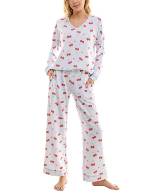 Roudelain Women's 2-Pc. Printed Butter Knit Pajamas Set