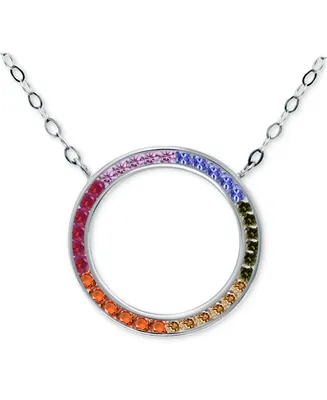 Giani Bernini Rainbow Cubic Zirconia Circle Pendant Necklace in Sterling Silver, 16" + 2" extender, Created for Macy's