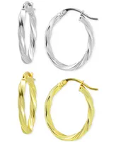 2-Pc. Set Twisted Small Oval Hoop Earrings in Sterling Silver & 18k Gold
