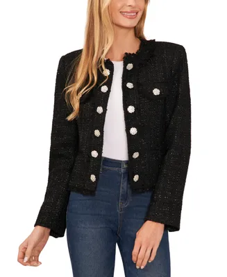 CeCe Women's Crystal Button Metallic Tweed Jacket