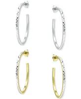 Giani Bernini 2-Pc. Set Textured Medium Hoop Earrings in Sterling Silver & 18k Gold-Plate, 1-1/4", Created for Macy's - Two