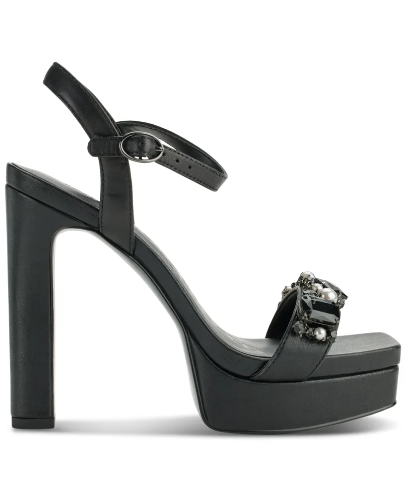 Karl Lagerfeld Paris Women's Jala Embellished Ankle-Strap Platform Sandals