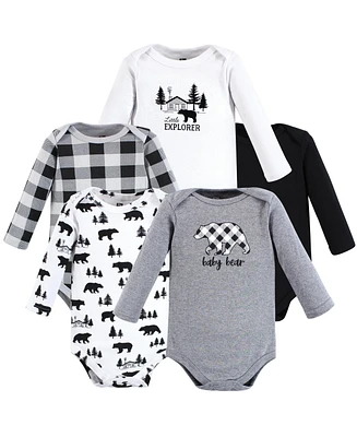 Hudson Baby Boys Cotton Long-Sleeve Bodysuits Bear Gray Black 5-Pack, 9-12 Months