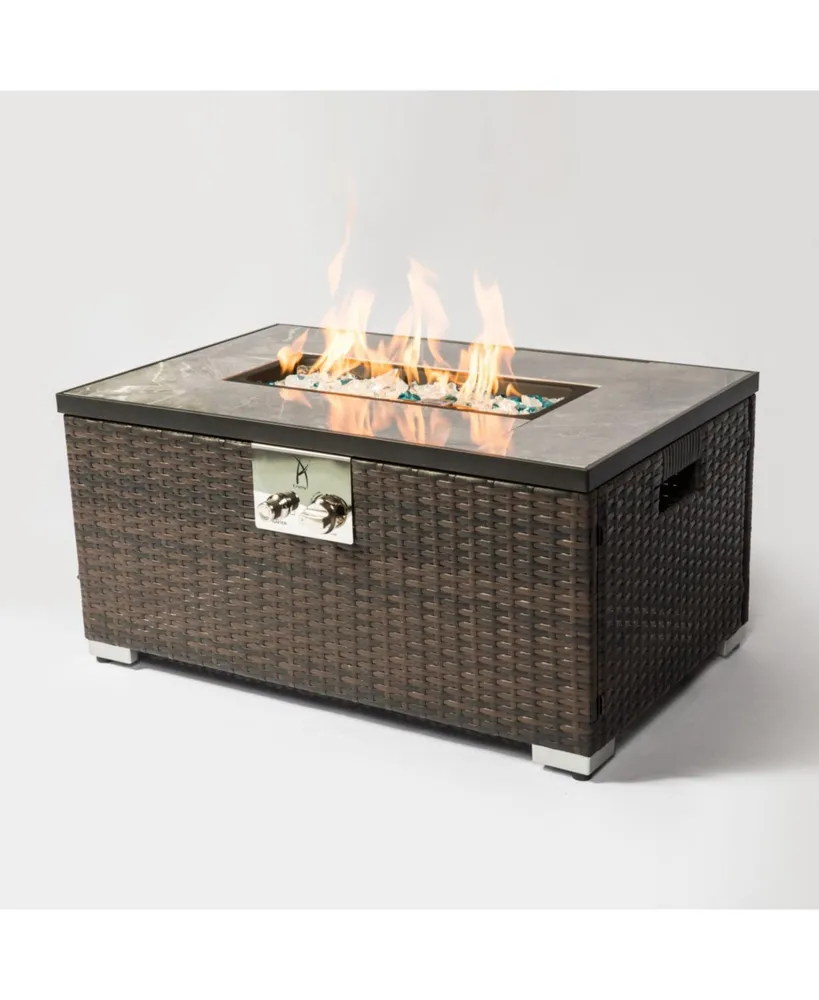 Simplie Fun Outdoor Fire Table Propane Fire Pit Rattan Gas Fire Table, Gas Fire Table With Tile Tableto