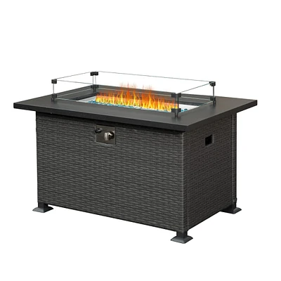 Streamdale Furniture Outdoor Wicker Gas Fire Pit with Glass Wind Guard