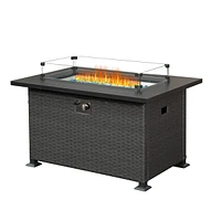 Simplie Fun Outdoor Wicker Gas Fire Pit with Glass Wind Guard